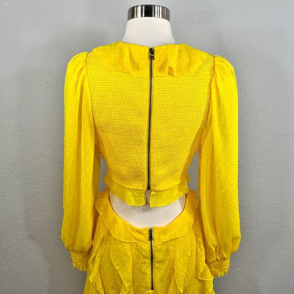 Alice + Olivia Mitzi Combo Cutout Godet Mini Dress Sunbeam - Picture 5 of 12